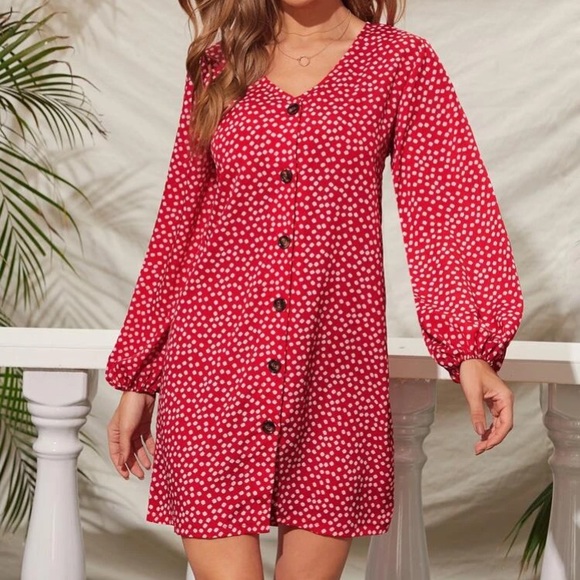 ***SOLD***Radiant Red Button Front Mini Dress - Picture 5 of 5